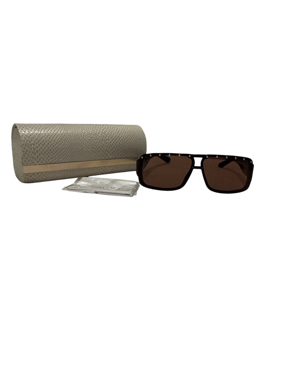 Jimmy Choo Oversized Leopard Studded Square Sunglasses| Case | Cloth